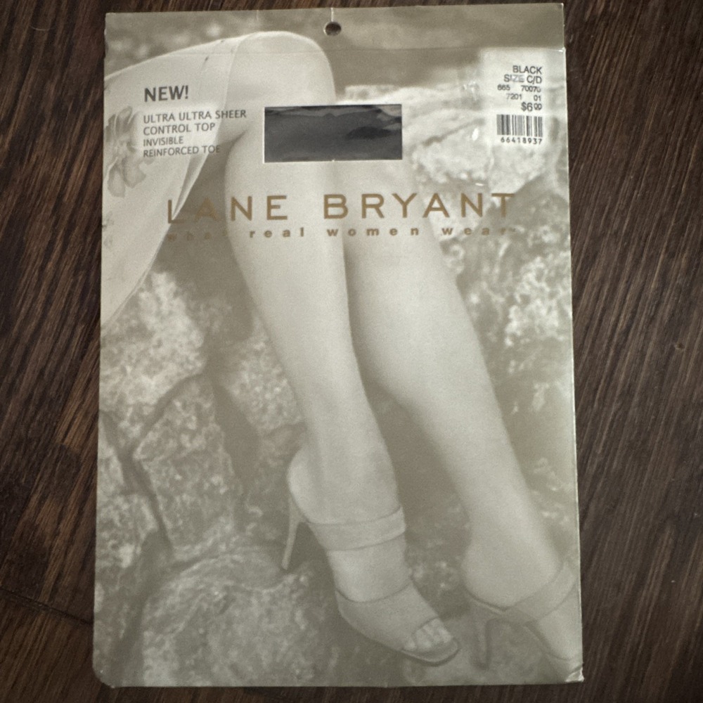 Lane Bryant ULTRA ULTRA SHEER‎ Invisible Reinforced Toe Pantyhose Black SZ C/D
